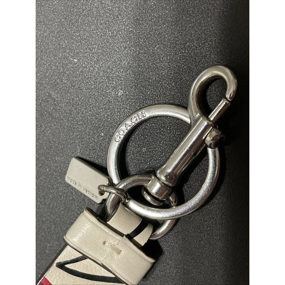 Coach Chalk White & Red Cherries Leather Keychain Valet Fob Turnlock Silver Tone